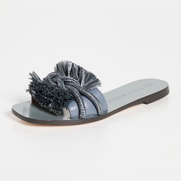 Tory Burch Rope Flat Slide Sandal Dress Calf GRAY Size 8 - Picture 9 of 12
